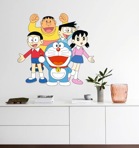 Decals Creation Doraemon All Friends Wall Sticker for Living Room, Kids Room, Pooja Room (Size - 30CM X 30CM)