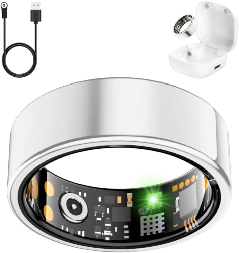 Image of Smart Ring for Women Men, Fitness Ring with Heart Rate, Blood Oxygen,Stress, Sleep Tracker, Step Tracker, Fit Ring No Subscription Fee, IP68 Waterproof Smart Ring for iPhone & Android (Silver, 9#)