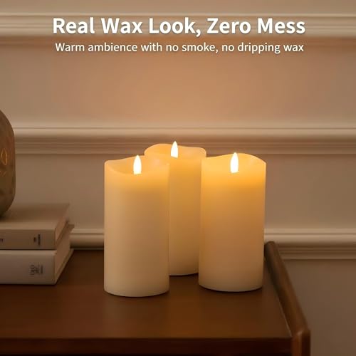 Image of 3 x 6 Inch Flameless Candles with Remote Set of 6 for Wedding Decor | 3 Inch Diameter, 6 Inch Height, Ivory Real Wax, Warm Flicker, Remote Timer, 2 AA Each