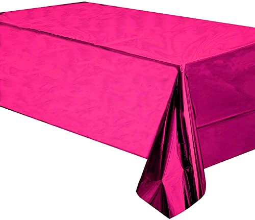 Image of Crackles Pink Rectangular Shiny Metallic Tinsel Foil Solid Color Reusable Table Cover 1.37mX1.83m for Indoor Outdoor Party Birthday,Wedding,Thanksgiving,Christmas,Buffet Parties,Camping