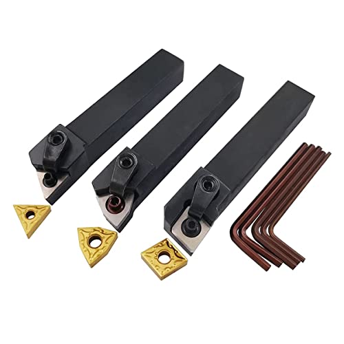 3PCS 5/8" CNC Lathe Excircle Indexable Carbide Turning Tool Holder Bit Set MTJNR1616H16 + MWLNR1616H08 + MCLNR1616H12 with 3pcs wnmg431, cnmg431, tnmg331 Indexable Carbide Inserts (Right Cutting)