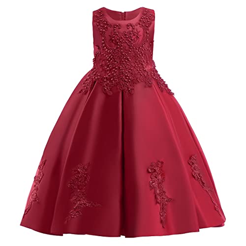 MYRISAM Girls Embroidered Lace Beaded Dress Applique Satin Evening Prom Princess Birthday Baptism Christmas Party Ball Gown