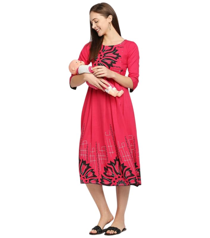 Image of DUMMY SHAPE Women's Rayon Anarkali Maternity Dress & Feeding Kurti with Zippers