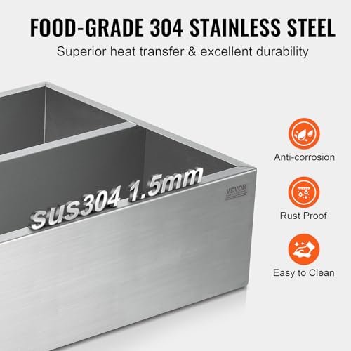Image of VEVOR Maple Syrup Evaporator Pan, 47 Gal, 48 x 24 x 9.5 Inch Maple Syrup, 304 Stainless Steel Maple Syrup Pan, Evaporator Pan with 1 Valve and 3 Heating Methods, for Home, Outdoor