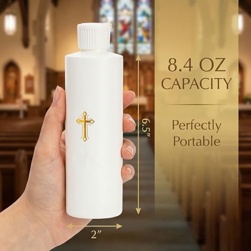 Image of Hiceeden 3 Pack 250ML Water Bottles Catholic, Empty Container Water Plastic Bottle, Cylindrical Water Bottles with Gold Cross Pattern, White(8.4oz)
