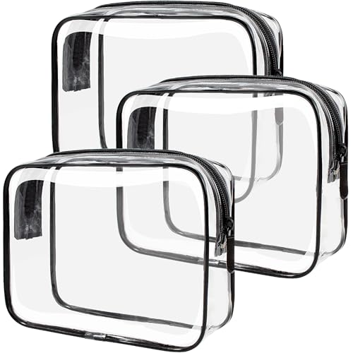 TSA Approved Toiletry Bag - Clear Makeup Bag Waterproof Quart Size Bag, Travel Makeup Cosmetic Bag for Women Travel Car Accessories Essentials for Men and Women (Clear-Black)