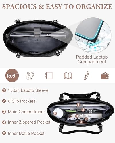 VASCHY Quilted Laptop Tote Bag for Women, Medium Puffer Work Shoulder Bag Purse3