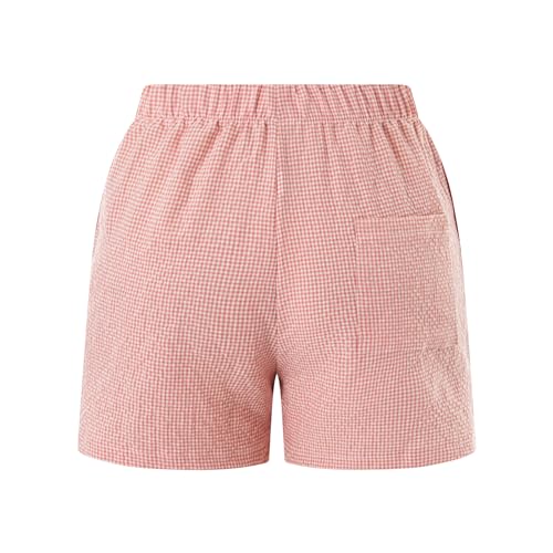 Image of Pivanzore Y2k Plaid Shorts for Women Casual Elastic Waist Aesthetic Lounge Bottom Baggy Pajama Shorts Boxers Sleepwear