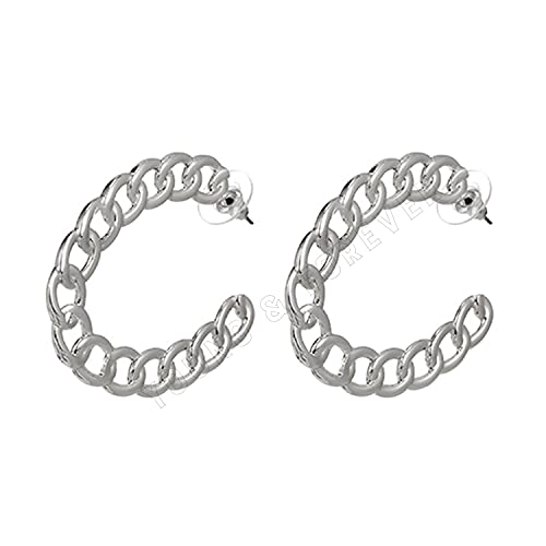 Image of Young & Forever Gift Stainless Steel Curb Chain Hoop Earrings for Women Big Hoop Dangle Earring for Women Oval Earrings Thin Geometric Hoop Earrings