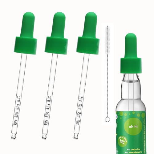 3Pcs for Bubly Drops Glass Dropper Pipettes Compatible with Bubbly Drops Sodastream Flavors for Sodastream Bottle Accessories Suit for Bubly Sodastream Drops Soda Stream Flavors-Green