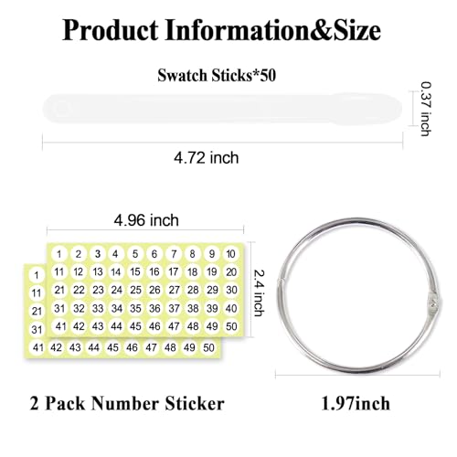 SIUSIO 50 peças de palitos ovais de amostra de unhas com anel dividido de metal e pontas numeradas -