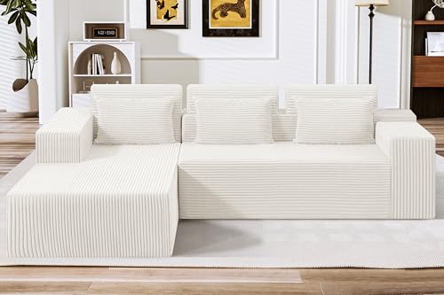 Image of HABUTWAY Sectional Couches for Living Room,No Assembly L Shaped Couch 105 inch Modular Sectional Sofa Couch with Deep Seat,Cloud Couches Furniture Sets for Apartment,Corduroy (Beige, Left Facing)