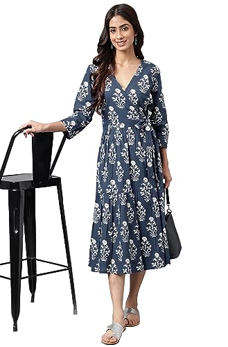 Image of Janasya Women's Cotton Floral Printed Wrap Dress
