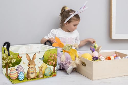 Image of Essme Rectangular Easter Basket, Kids Storage bin Organizer with Handles for Easter Decor,Shelf Basket,Toy Organizer,Easter Baskets.(Cute Easter Basket)