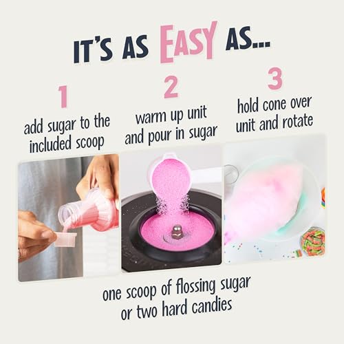 Image of Nostalgia Countertop Cotton Candy Machine - Use Normal or Sugar-Free Candy or Flossing Sugar - Includes 2 Reusable Cones and Measuring Scoop - Pink