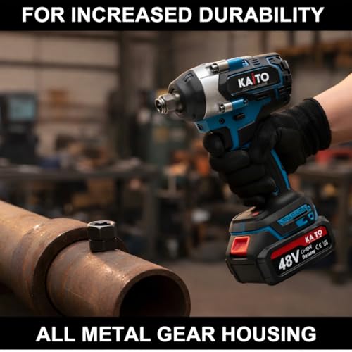 Image of KAITO Pro Series 850Nm Cordless Impact Wrench 1 /2 Inch | 48V Brushless Motor | 3500 RPM High Torque Impact Gun | Dual Battery & Fast Charger | Auto Stop | Car Tyre Removal & Garage Tool
