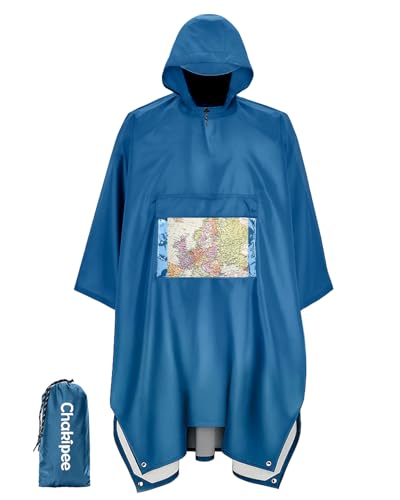 Chakipee Regenponcho Wasserdicht Erwachsene Wiederverwendbar Regencape Leichtgewicht mit Transparenter Tasche, Packbarer Rain Poncho Mehrzweck für Reisen, Wandern, Camping,...
