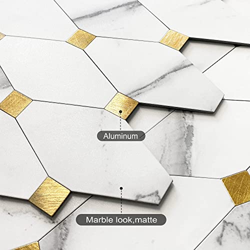 Vaovi Stick On Backsplash For Kitchen,Backsplash Tiles Peel And Stick Bathroom Wall Tiles Adhesive Marble Mosaic Stickers(10Pcs,White Gold) #TOP1