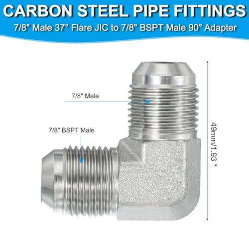 Image of PATIKIL Hex Reducing Nipple Connectors Pipe Adapter 7 /8 inch Male 37 Flare JIC x 7 /8 inch g Male 90 Adapter, Pipe Fitting Reducer Nipple Adapter Plated Steel Hydraulic Fitting