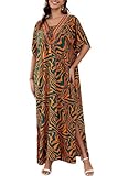 L-Peach Caftán Largo para Mujer Camisón Ropa de Casa Holgada Talla Grande Maxi Kimono Cubrebañadores Batas, Altoa única