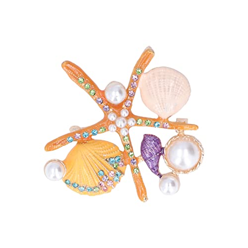Image of Women Rhinestone Pearl Brooch, big Colorful sea starfish Brooch Pins Fancy Vintage Style shell Crystal Broches Dress Accessories Jewelry Boutonniere Corsage for Hat Bag Suit Tie Gift Wedding