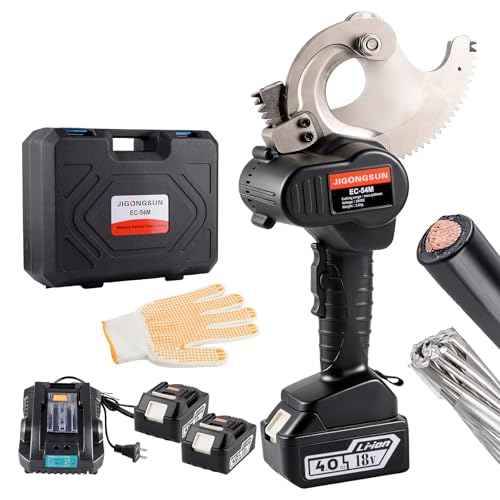 JIGONGSUN 18V Pro Battery Cable Cutter for 1000 MCM Copper / 1250 MCM Aluminum - Heavy Duty Ratcheting Wire Cutters with Alloy Steel Blades Anti Slip Grip