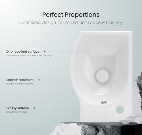 EMKE Wandmontiertes Waschbecken, kleines Eckwaschbecken, Halbkreis-Waschbecken, Keramik, Badezimmer-Gefäß, Waschbecken, weiß, Badezimmer-Waschbecken, 30 x 25 x 12 cm (L x B x H)