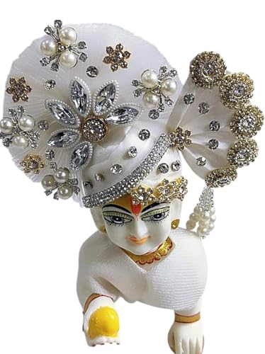 Image of Laddu Gopal Heavy Poshak with Pagdi, Patka and Choli (Size 4) l Ladoo Gopal Dress l Bal Gopal l Kanha Ji Thakur Ji Dress(White)