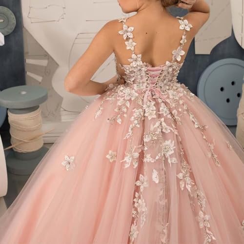 Flower Girl Dress Lace Appliques Pageant Dress for Girls Tulle First Communion Dresses Party Ball Gown4