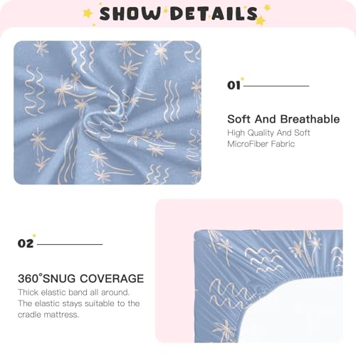 Image of Fitted Crib Sheets Palm Tree Ocean Waves Boho Stretchy Portable Playard Sheets for Baby Toddler, Breathable Soft Mini Crib Mattress 39 x 27 in for Boys and Girls