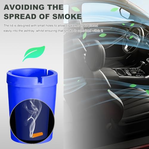 Image of Ohleats Car Ashtray, Smokeless Smellproof Windproof Self-Extinguishing Auto Ashtray, Portable Mini Vehicle Cigarette Trash Can Fits Most Cup Holder for Home Office, Car Accessories (Blue)