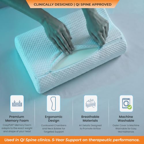Image of CoolTech Cervical Pillow for Neck & Shoulder Pain | 5-Year Warranty| CosyPUR Cooling Memory Foam | Orthopedic Pillow for Sweat-Free Comfortable Sleeping | Premium Jacquard Cover