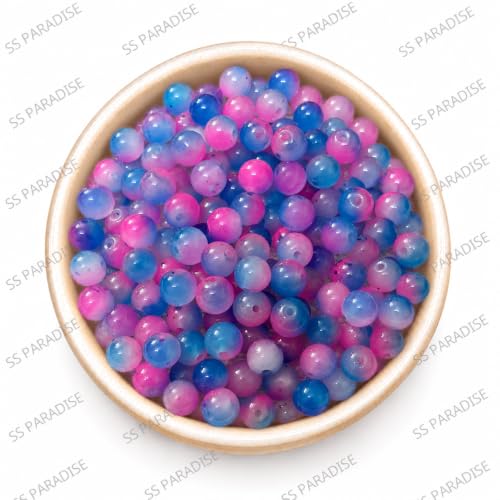 Image of SS Paradise 8mm Glass Jelly Dual Shade Beads (6 Colors 300 Pieces) for Jewellery Making | Round Loose Beads Strands for Necklace, (Set 4) Colour Subject to Availability !