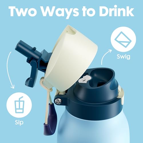 Image of Meoky 24 oz Travel Water Bottle Insulated: Leak Proof Locking Lid, 2-in-1 Straw and Spout, 24 Hours Cold, Top Handle, Fits in Car Cup Holder, Stainless Steel Slim Water Bottle for Hiking, Cove