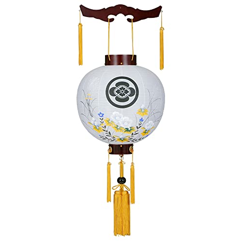 仏壇屋 滝田商店 【盆提灯・家紋】 家紋入り お盆 提灯 御殿丸 尺三丸 LED コードレス 9641-T◆高さ42cm×火袋径39cm◆和紙張 吊り提灯 家紋入り提灯 証明書付