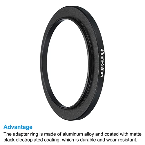 Image of PATIKIL 49mm-58mm Metal Step Up Ring, 2 Pack Camera Lens Filter Adapter Ring Aluminum Filter Adapter Ring for Camera Lenses Hood, Black