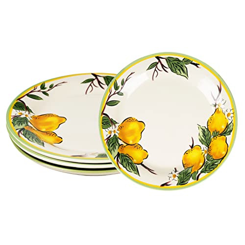 Sonemone Ceramic Lemon Salad Plates, 8.75 Inch Round Plates Set Of 4, For Salad, Dessert, Appetizer, Scratch Resistant, Microwave & Dishwasher Safe #TOP13