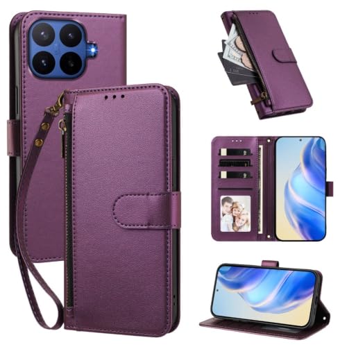Étui Redmi Note 13 Pro 5G housse cuir violet foncé avec fermeture éclair magnétique