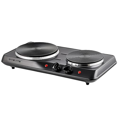 Comparison: Hot Plate Stove 8 OVENTE Electric Countertop Double Burner, 1700W Cooktop with 7.25" and 6.10" Cast Iron Hot Plates, Temperature Control, Portable Cooking Stove and Easy to Clean Stainless Steel Base, Black BGS102B