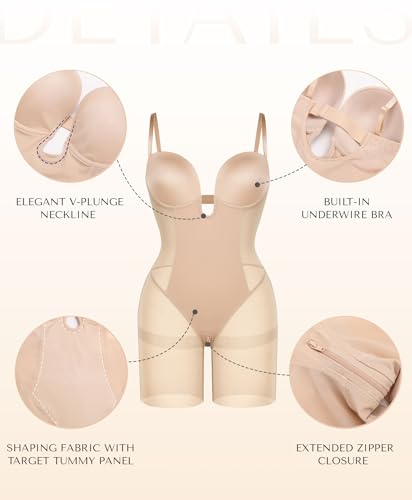 SHAPELLX Strapless Shapewear for Women Deep Plunge Corset Tummy Control Backless Bodysuit Mid Thigh Full Body Shaper4