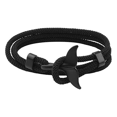 KOEDLN Shark Whale Orca Tail Anchor Turtle Hook Bracelet Nylon Polyester Rope Adjustable Bracelet for Men Boys-Tail, Black Cover