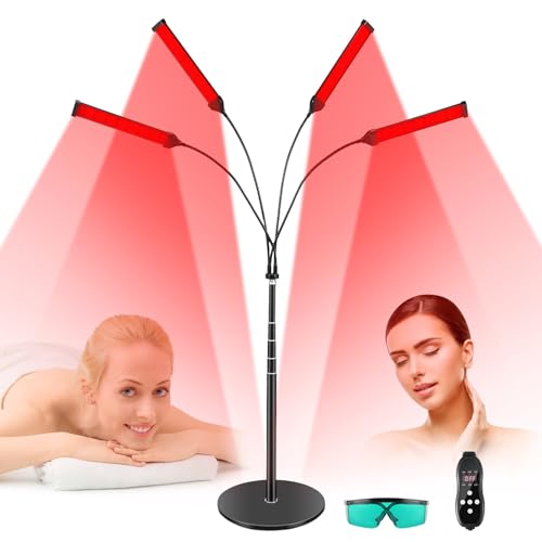 4 in 1 Red Light Lamp with Stand, 768LEDs Infrared Light Device with Timer, 630nm & 660nm & 850nm & 940nm, 360°Rotating, Eye Protection Goggles, Remote Control Unit