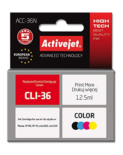 Activejet ACC-36N Ink Cartridge Replacement for Canon CLI-36; Supreme; 12.5 ml; Multipack