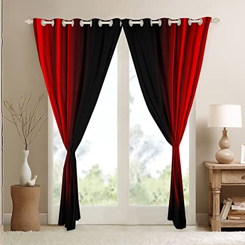 Loussiesd Abstract Ombre Curtains Kids Teens Red and Black Window Curtains for Bedroom Living Room,W52*L63 - Image 4