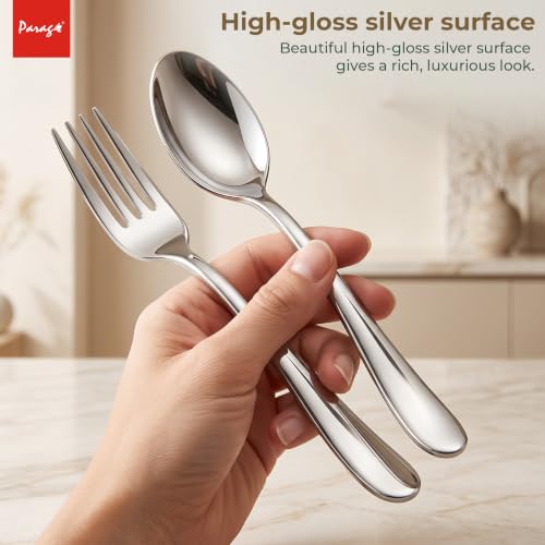 Image of Parage Tiara Stainless Steel Spoon Fork Set of 12, 6 Dinner Spoons 6 Dinner Forks with 2mm Thickness Heavy Gauge Cutlery Set, Mirror Finish Tableware for Home Kitchen Dining