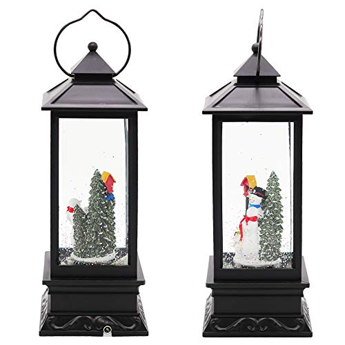 Image of Eldnacele Snwoman Family Singing Snow Globe Lantern with 6 Hour Timer | Battery Operated USB Powered, Spinning Water Swirling Glitter Snow Globe Lamp, Holiday Indoor Decoration Christmas Gift