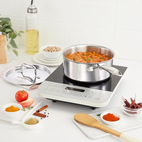 Image of Borosil Cookfresh Triply Stainless Steel 16cm (1.7L) Straight Shape Sauce Pan with Lid | SS304 Food Grade Steel, Dishwasher Safe | Compatible for Gas, Induction, Hot Plate, Halogen | 5 Years Warranty