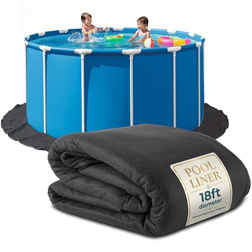 Above Ground Pool Liner Pad 18 Foot Round Pre-Cut Heavy Duty Outdoor Pool Pads for Above Ground Pools Black Swimming Pool Liners for Padding and Protection Thick Pool Mats to Prevent Punctures