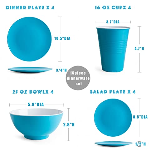 Lehaha Multicolor Melamine Dinnerware Sets, 2 Tone Color Dishes Set Service For 4, 16-Piece Plates And Bowls And Tumblers Set, Durable And Lightweight Melamine Plates Set #TOP5