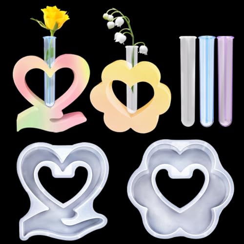Koonafy 2PCS Vase Tube Resin Molds, Silicone Mold Epoxy Resin Mould for Plant Propagation Station, Resin Casting Vase Mold with 3 Test Tubes for Hydroponic...